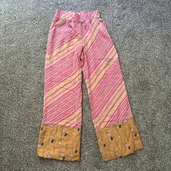 Elevenses Anthropologie pink & cream striped wide-leg pants size M - Picture 2 of 13